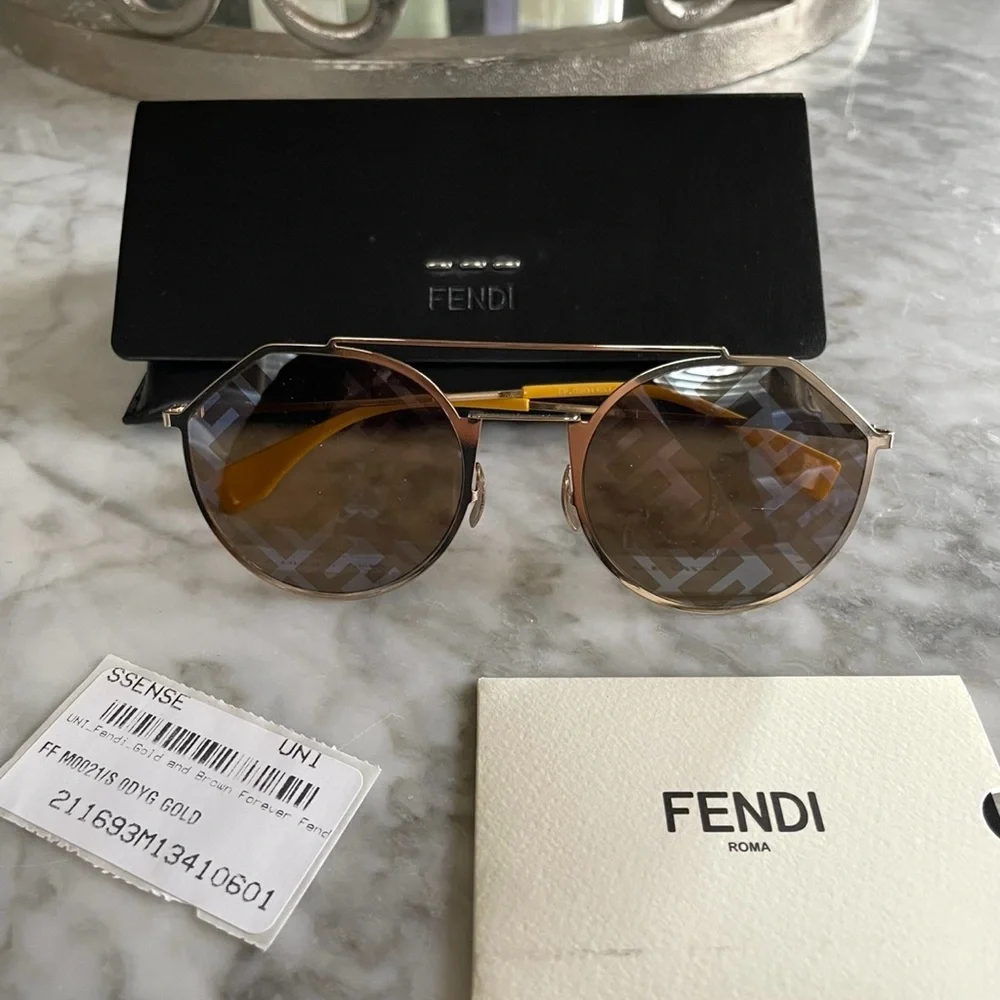 Fendi Gold Frame Sunglasses with Brown Lenses - Picture 2 of 7